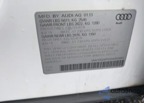 2013 Audi Q5 3.0T Premium Plus from USA, damaged, VIN WA1DGAFP2DA055891